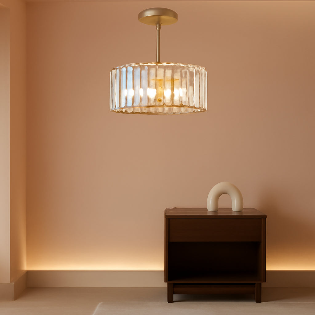 Gold Crystal Chandelier 11 Inch 3 Light Semi Flush Ceiling-0