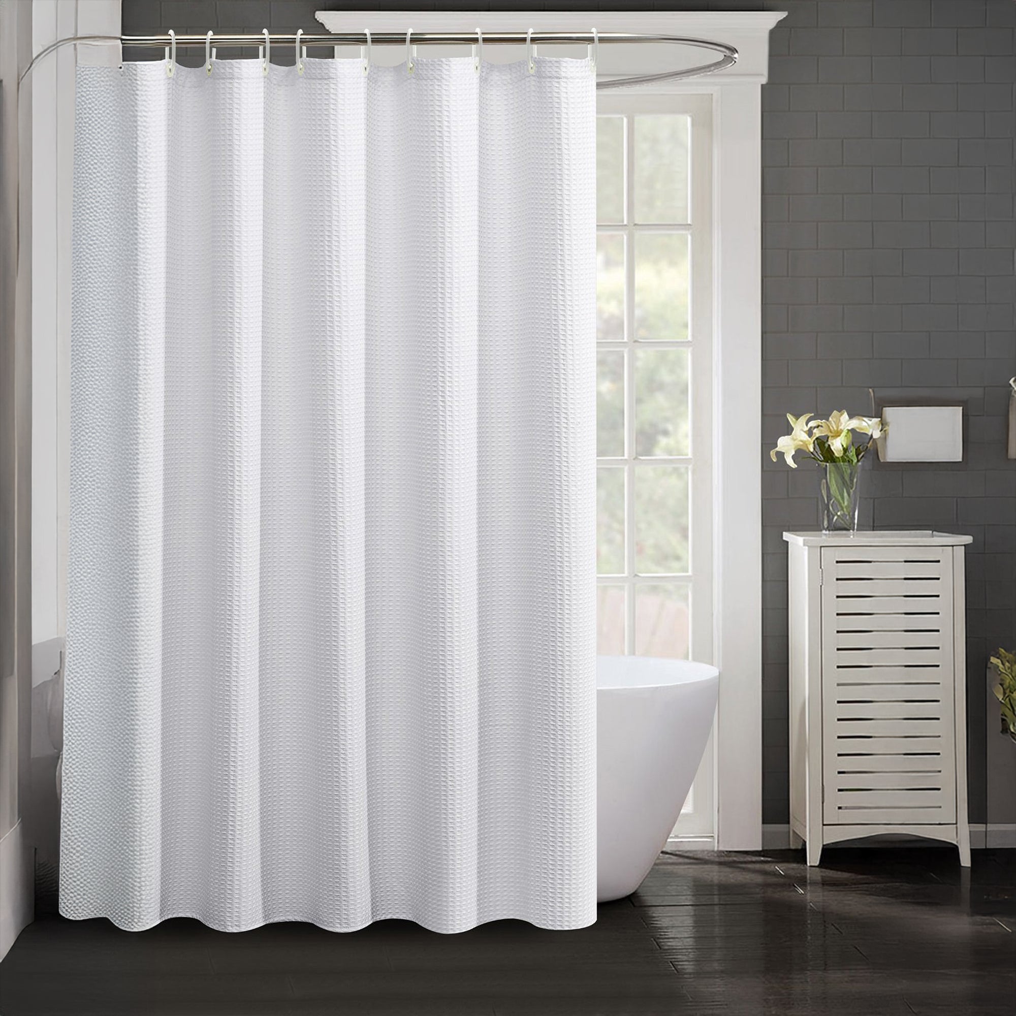 Organic Cotton Waffle Shower Curtain White | Mold Resistant, Quick Dry | Standard Sizes & Made to Measure-4