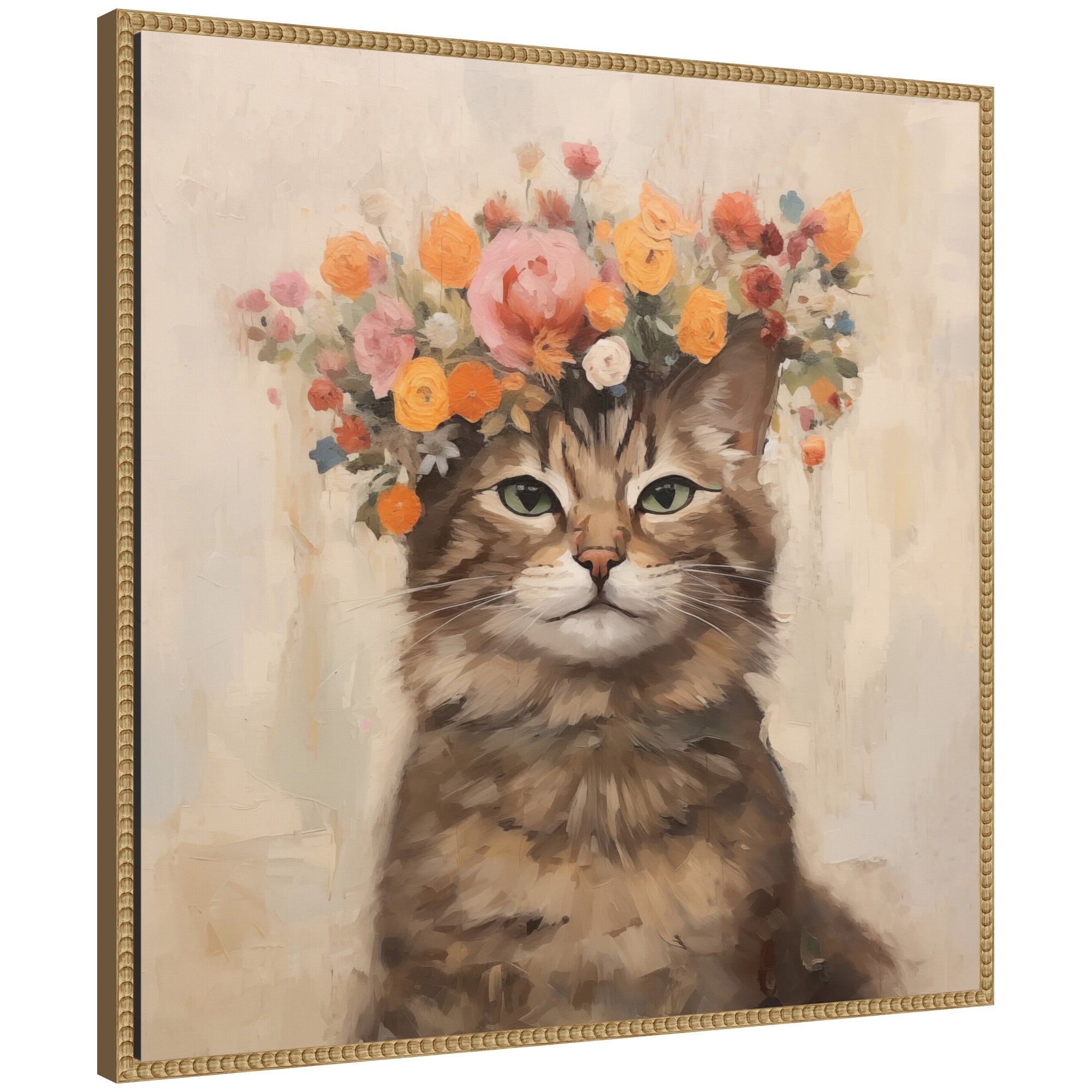 Sylvie Adorable Floral Boho Cat Framed Canvas by The Creative Bunch Studio