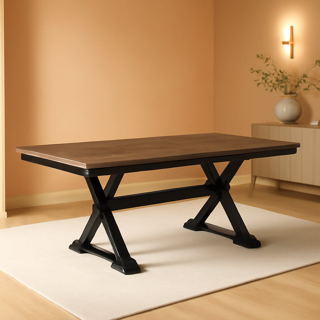 Farmhouse Dining Extension Table Butterfly Leaf 6-8 Seater Black And Dark Brown