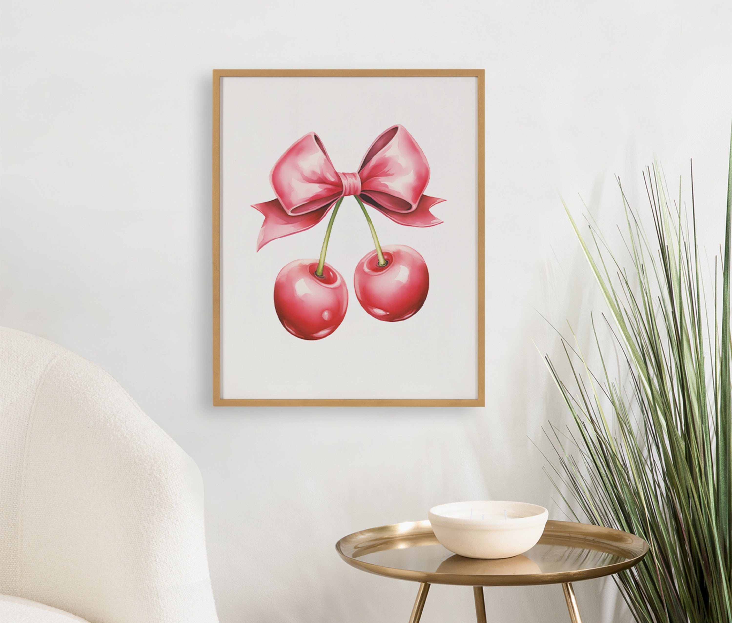 Gallery Coquette Preppy Retro Girly Red Pink Bow Cherries Print by The Creative Bunch Studio