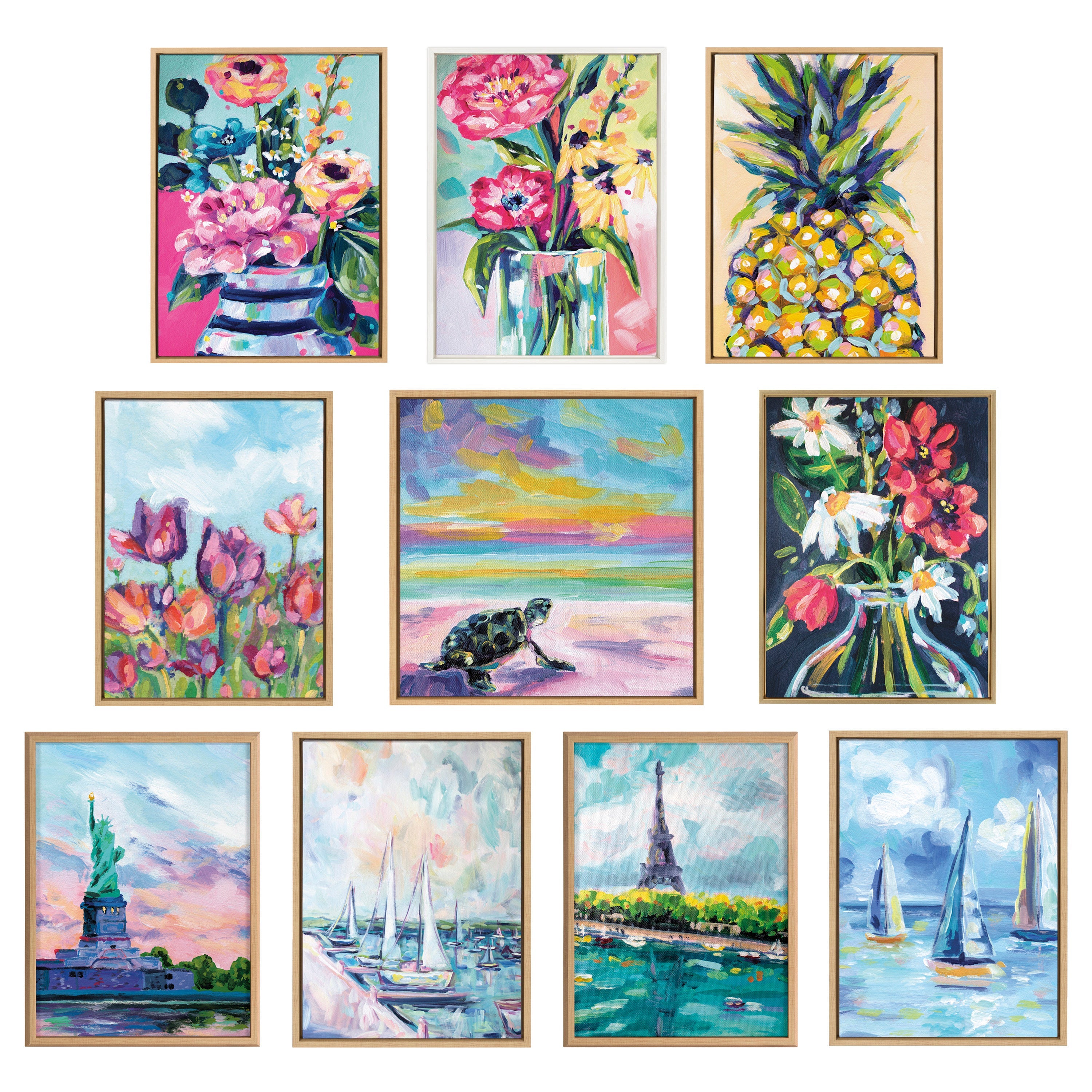 Sylvie Surf and Sand and Tropical Palms Study Framed Canvas Art Set by Rachel Christopoulos