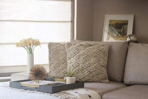 Handmade Macrame Cushion Cover Organic Cotton Boho Pillow 40x40cm-2