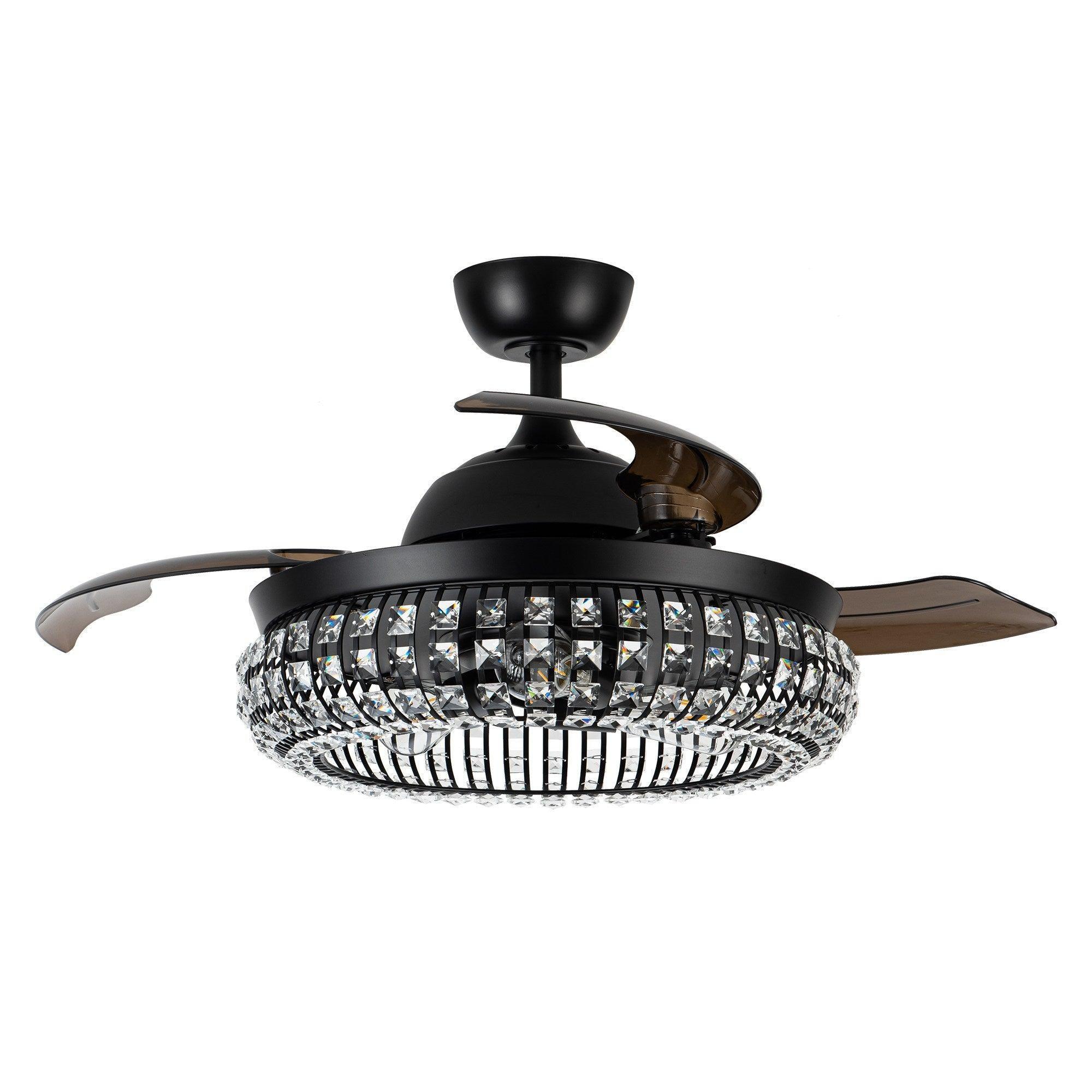 42" Modern Downrod Mount Crystal Ceiling Fan with Lighting and Remote Control