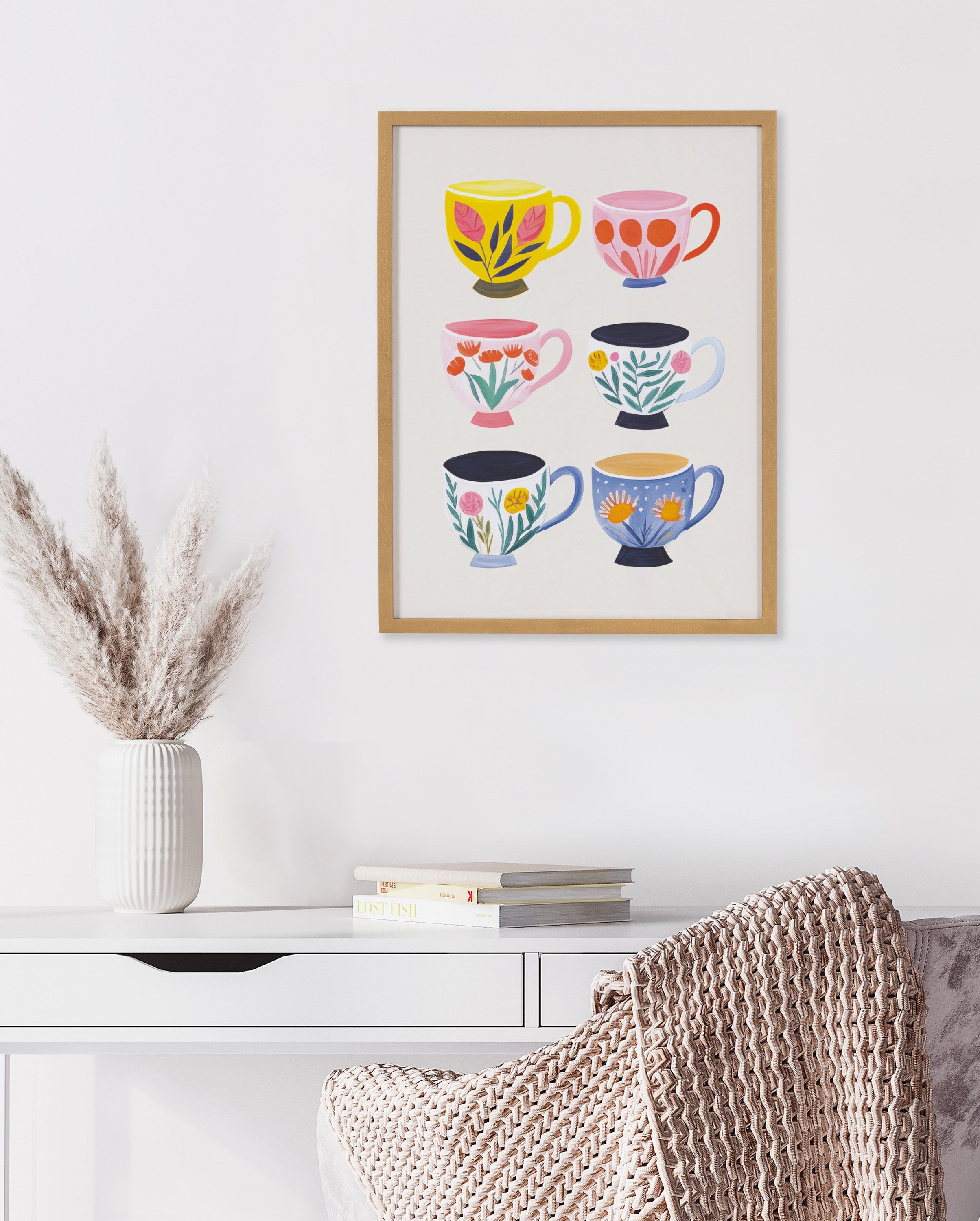 Gallery Botanical Coffee Shop Tea Cups Print by The Creative Bunch Studio