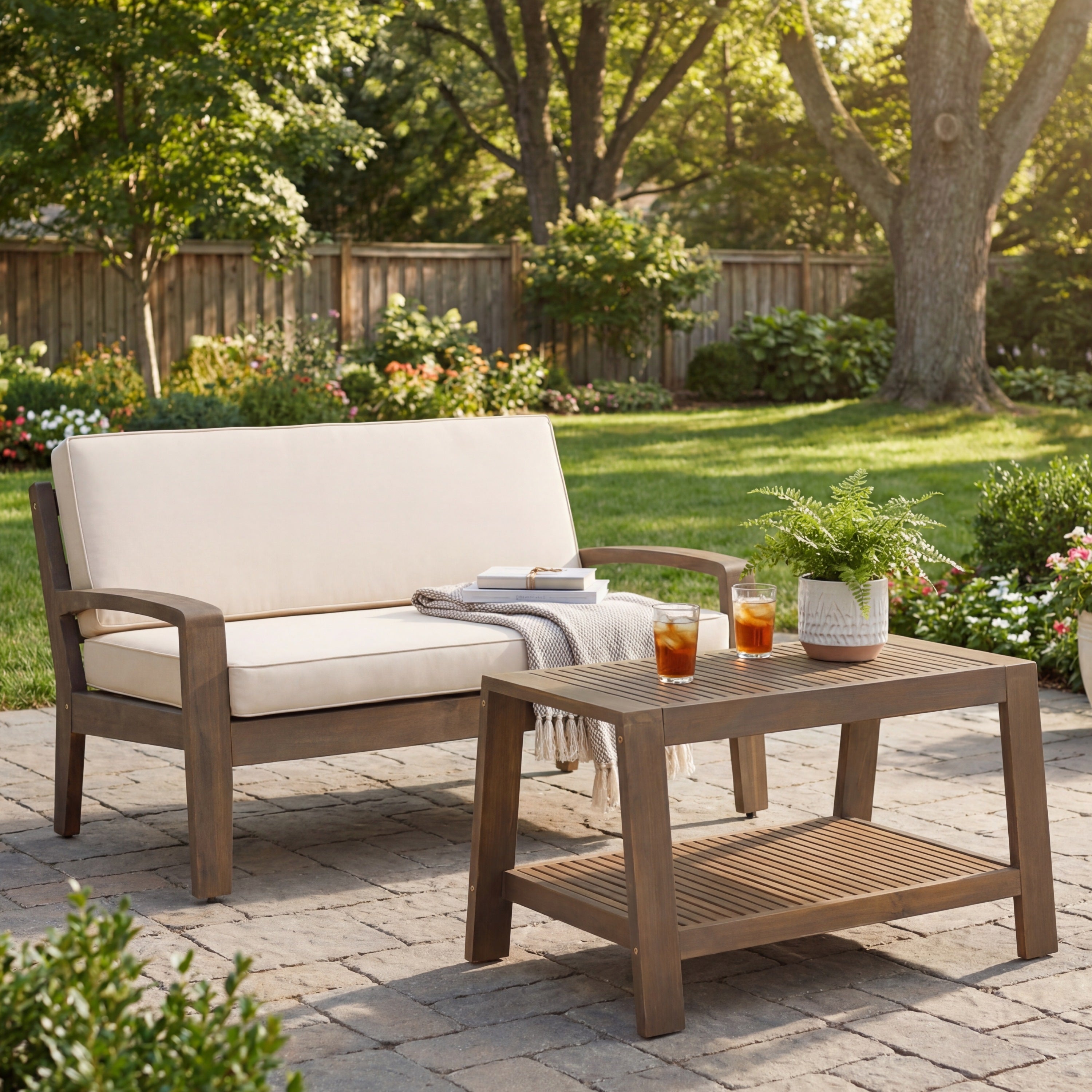 2-Piece Outdoor Gray Acacia Wood Conversation Set