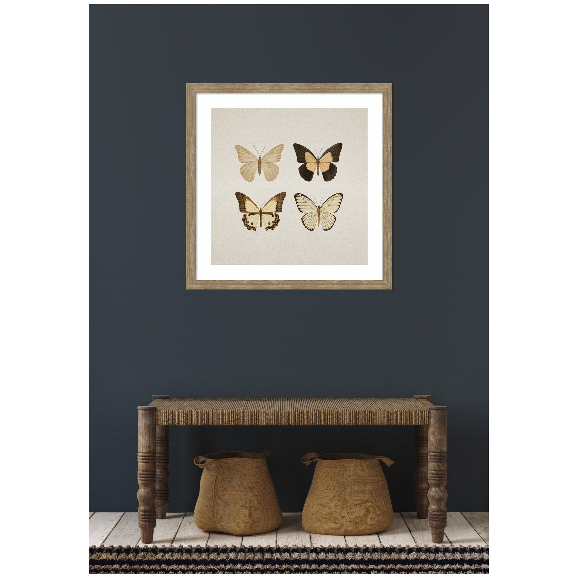 Framed Art Vintage Style Butterflies in Neutral Tones by The Creative Bunch Studio