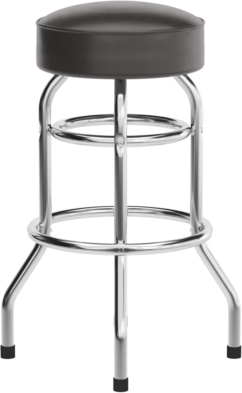 2 Pack Chrome Double Ring Bar Stools with Dark Brown Seats