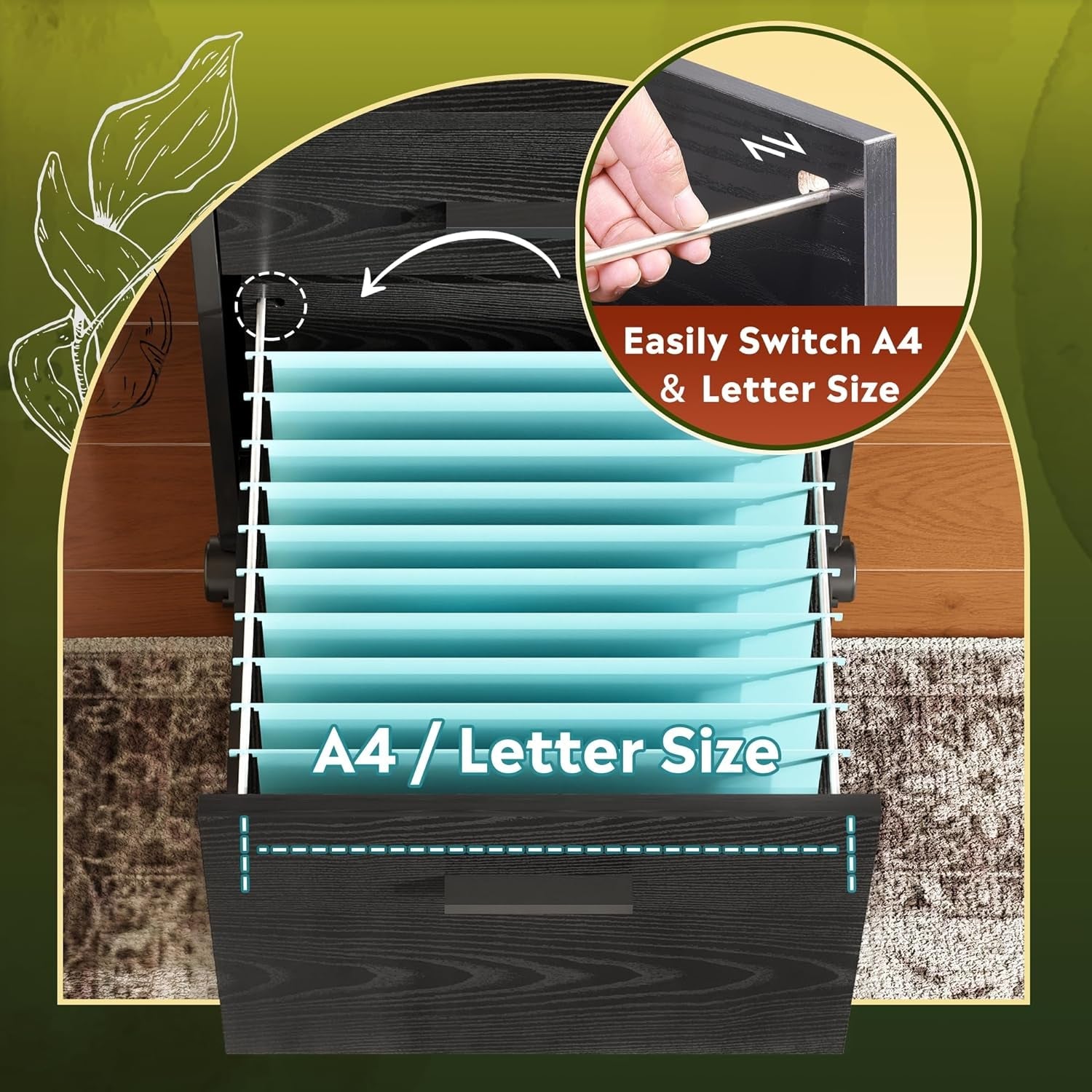 2 Drawer Mobile File Cabinet With Open Storage Shelf Black