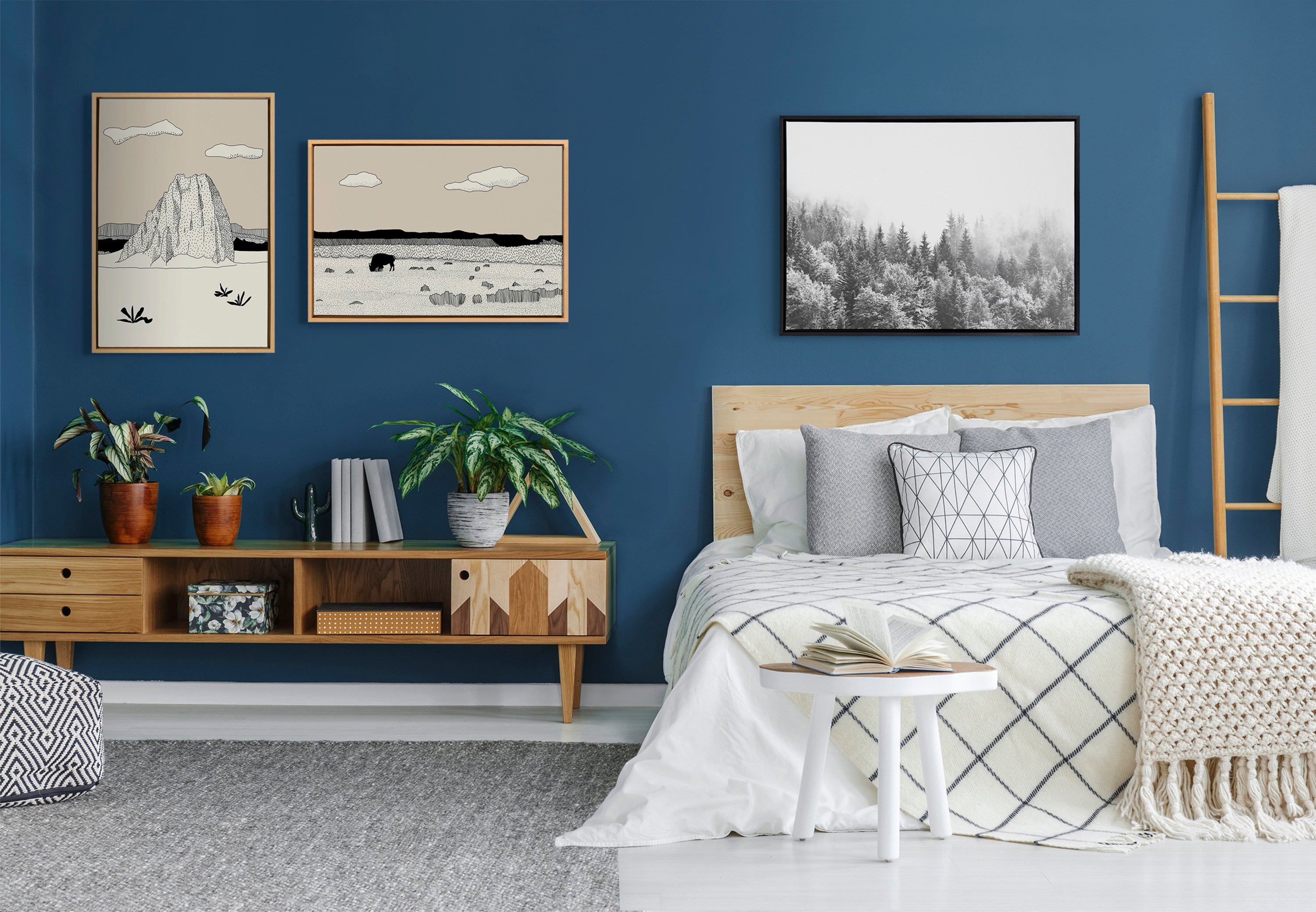 Sylvie Forest On A Foggy Day BW Framed Canvas by The Creative Bunch Studio