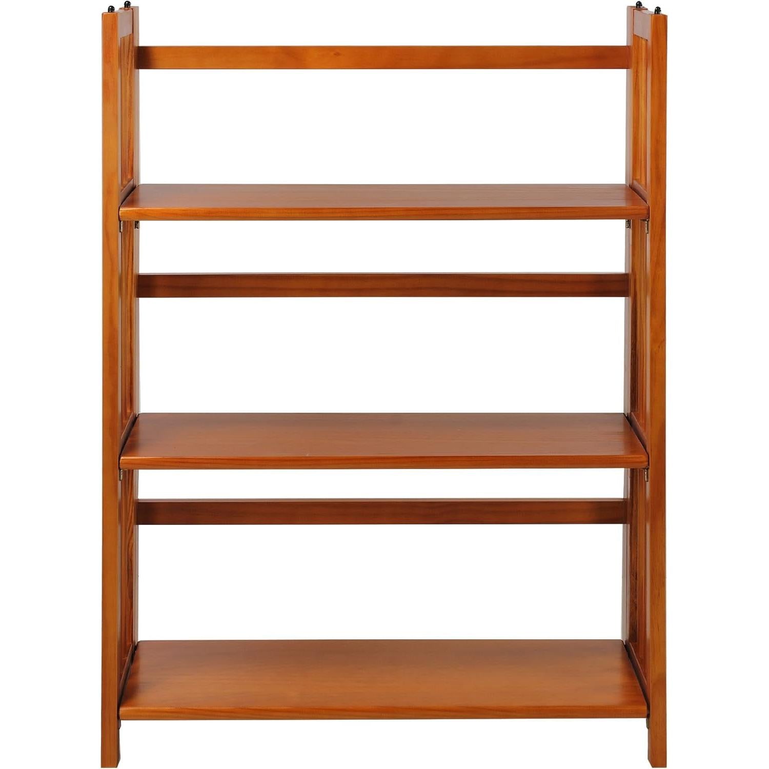 3-Shelf Folding Stackable Bookcase 27.5 Inch Wide Honey Oak
