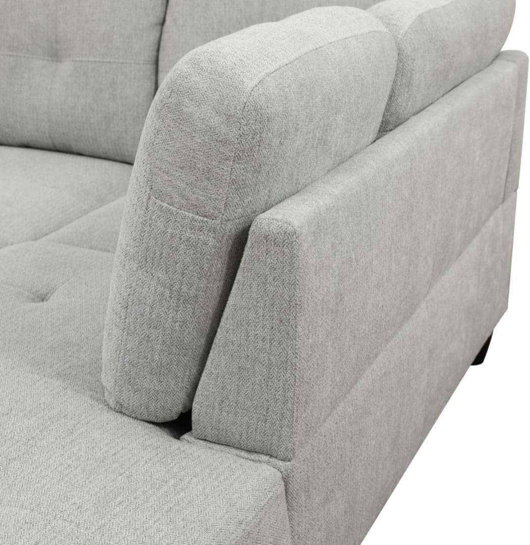 L Shaped 3 Piece Flannel Sofa With Storage Ottoman Grey