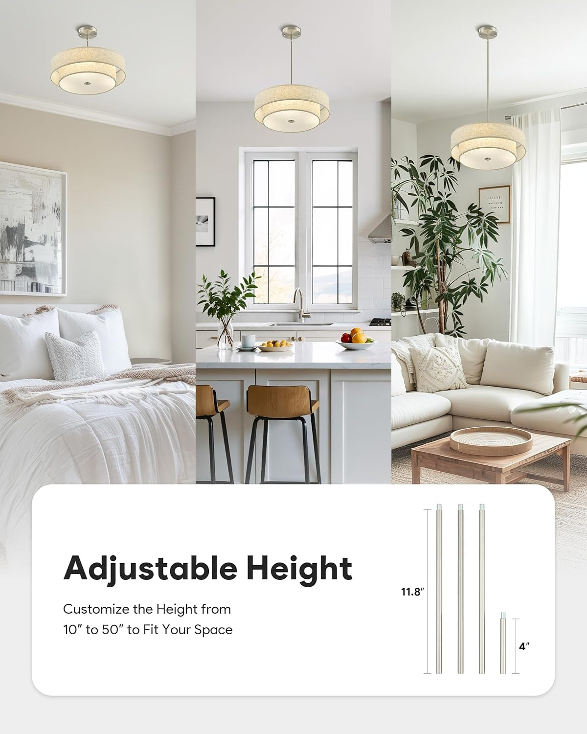 18 Inch Drum Chandelier Brushed Nickel Linen Fabric-2