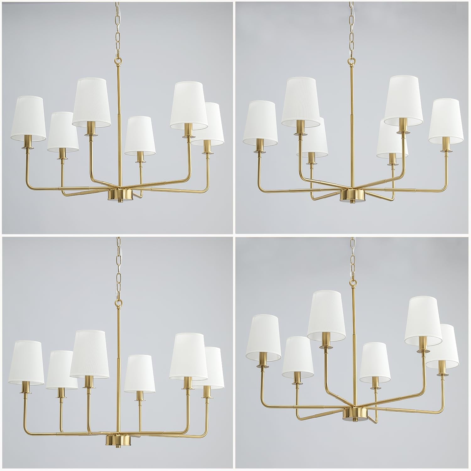 Six Light Brushed Gold Chandelier Industrial Fixture-3