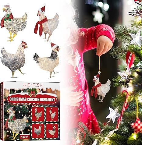 4 Pack Hanging Rooster Decorations, Hanging Chicken Christmas Ornaments