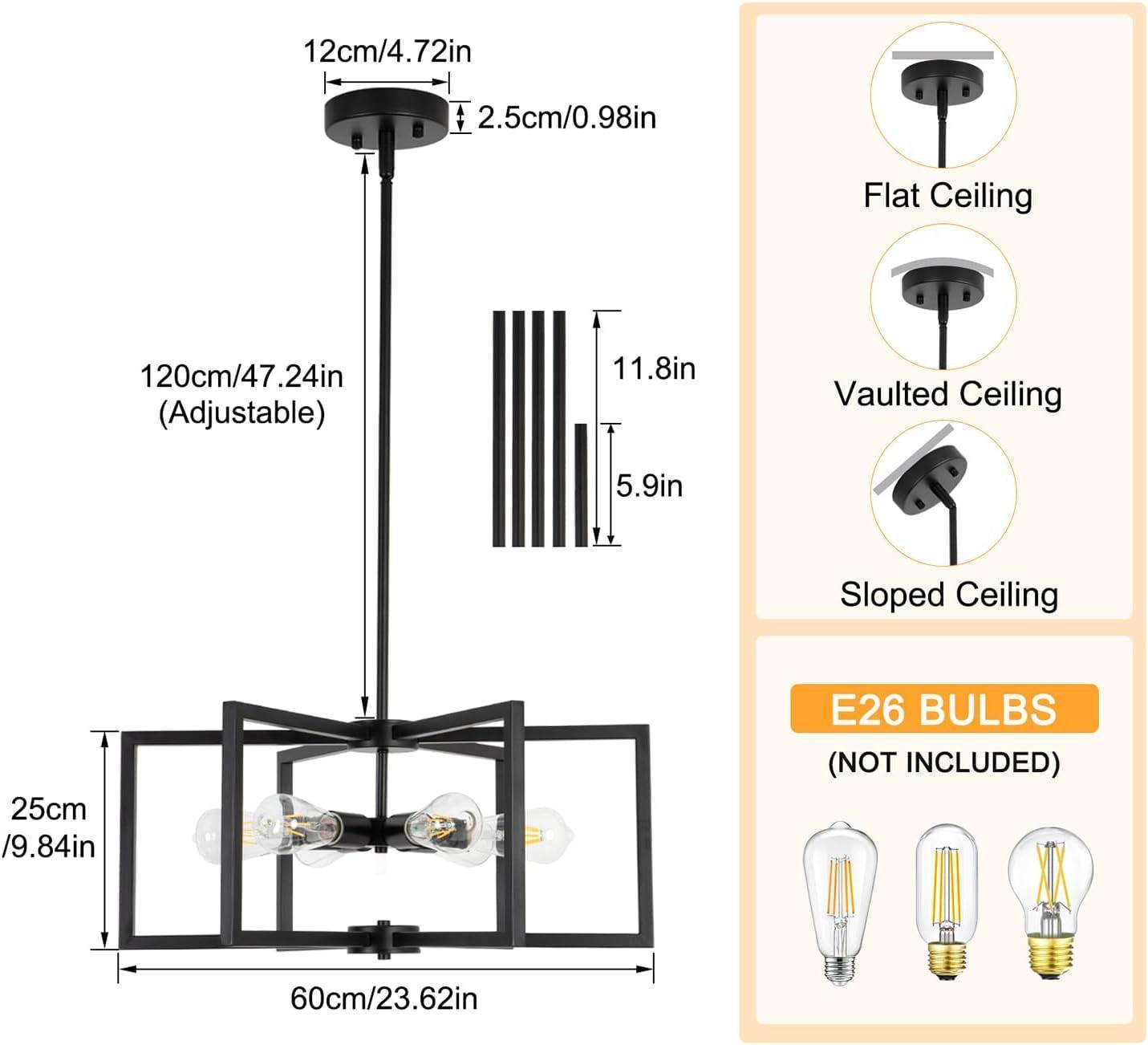 Black 23 Inch Chandelier 6 Light Farmhouse Dining Room-1