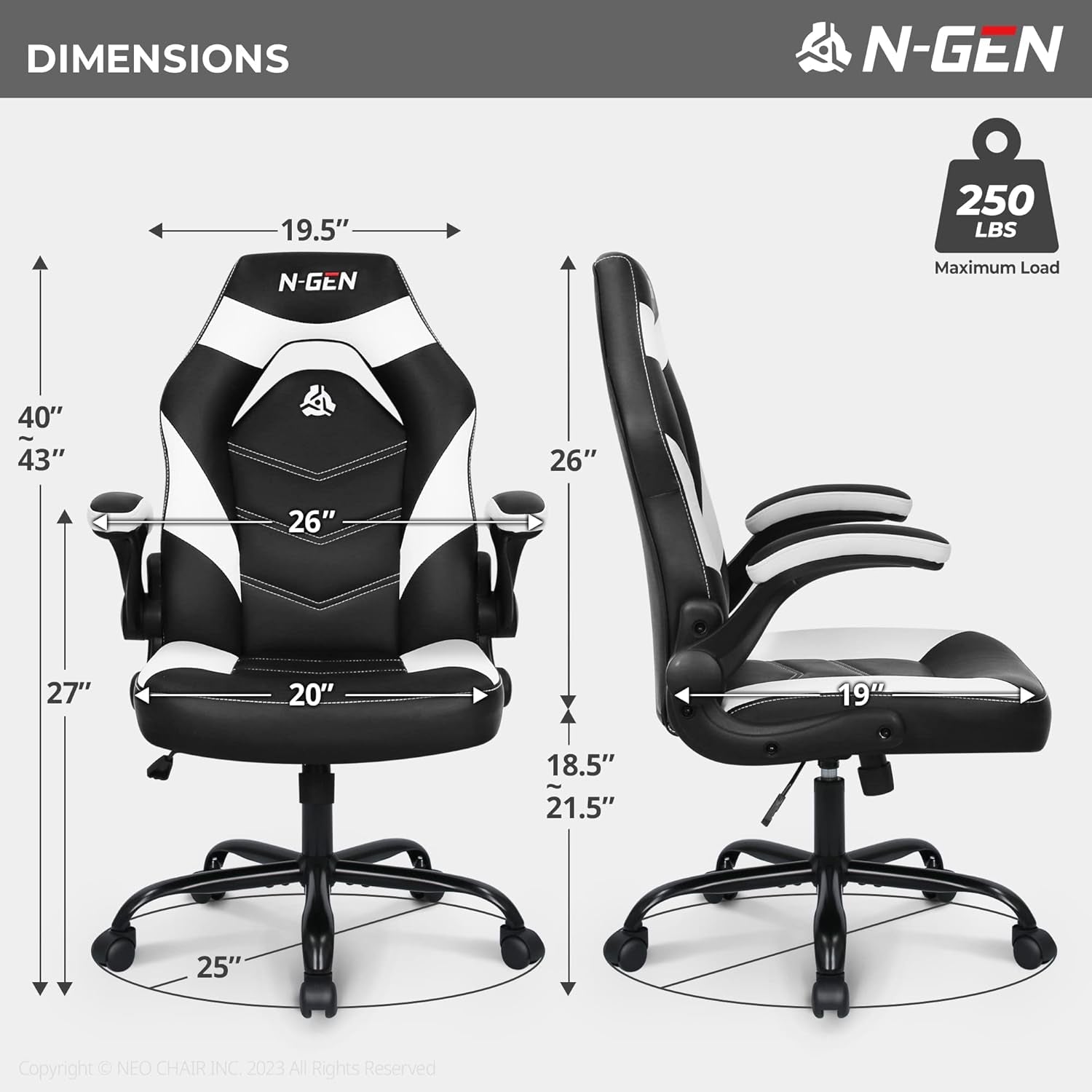 White Gaming Chair With Lumbar Support And Flip Up Arms