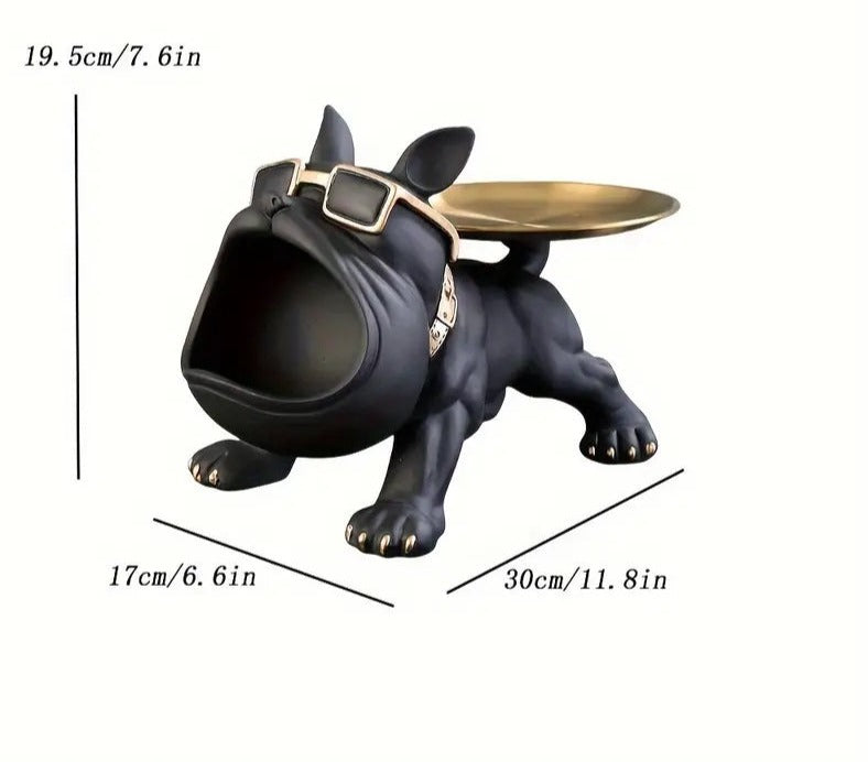 Chic Resin French Bulldog Storage Tray - Nordic Fashion Animal Sculpture Black-3