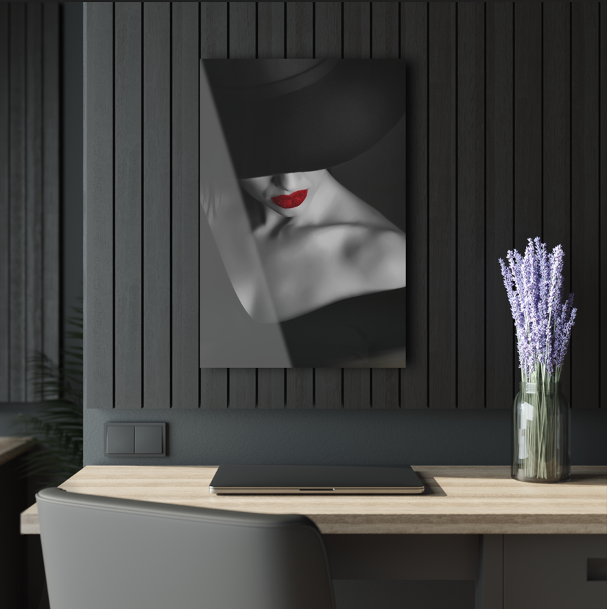 Tempered glass wall art - woman in black hat-3