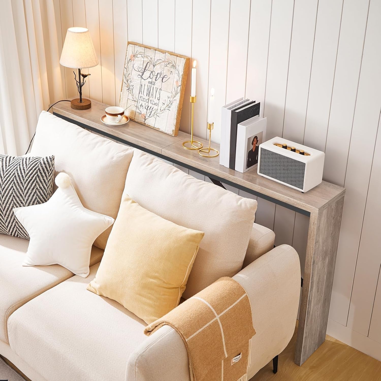 62.2 Inch Greige Industrial Console Table For Entryway