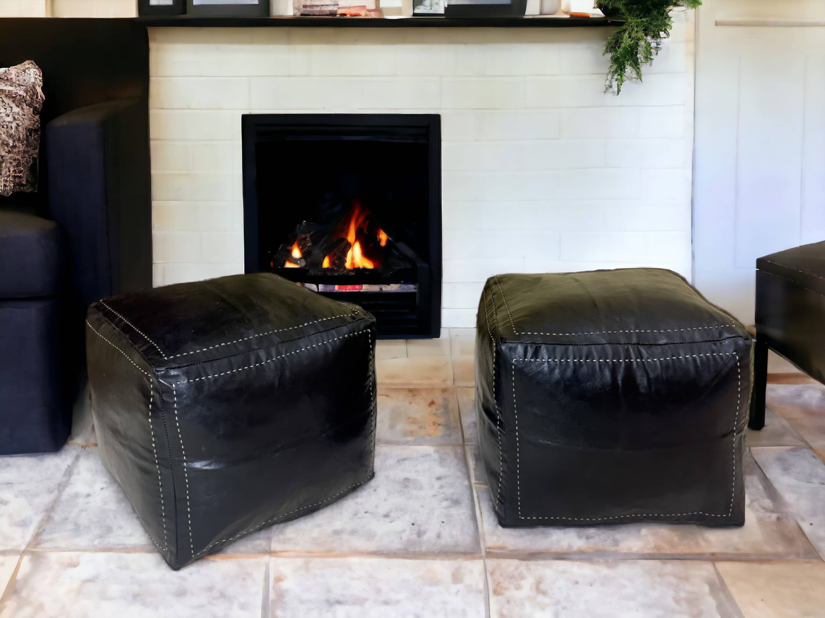 Black Square Moroccan Pouf - Timeless Elegance for Your Home-0