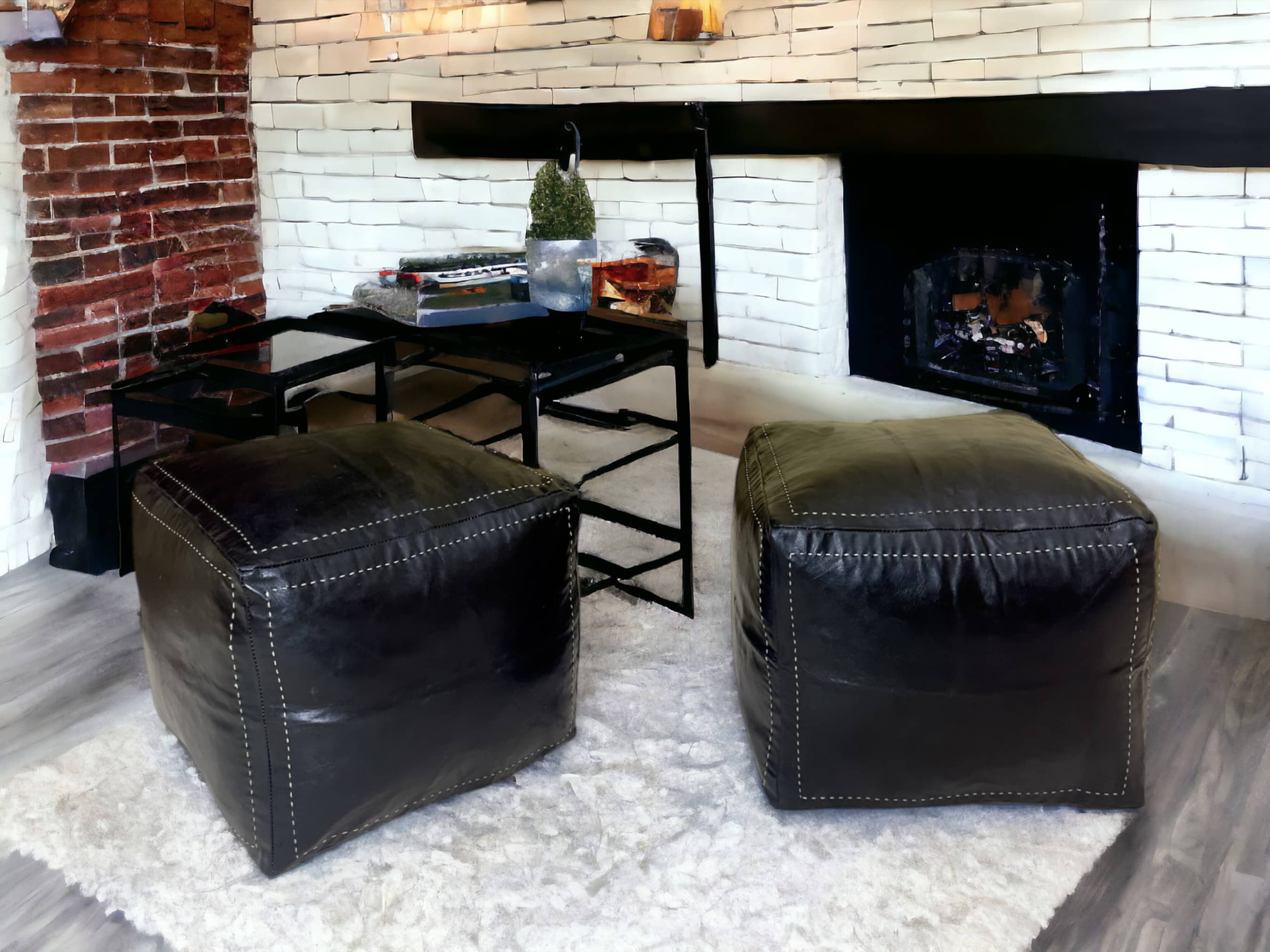 Black Square Moroccan Pouf - Timeless Elegance for Your Home-1