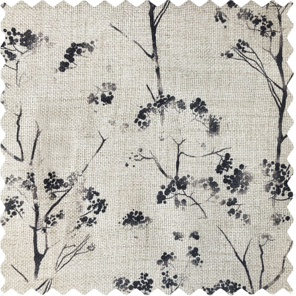 Cordelia Black Floral Faux Linen Printed Curtains