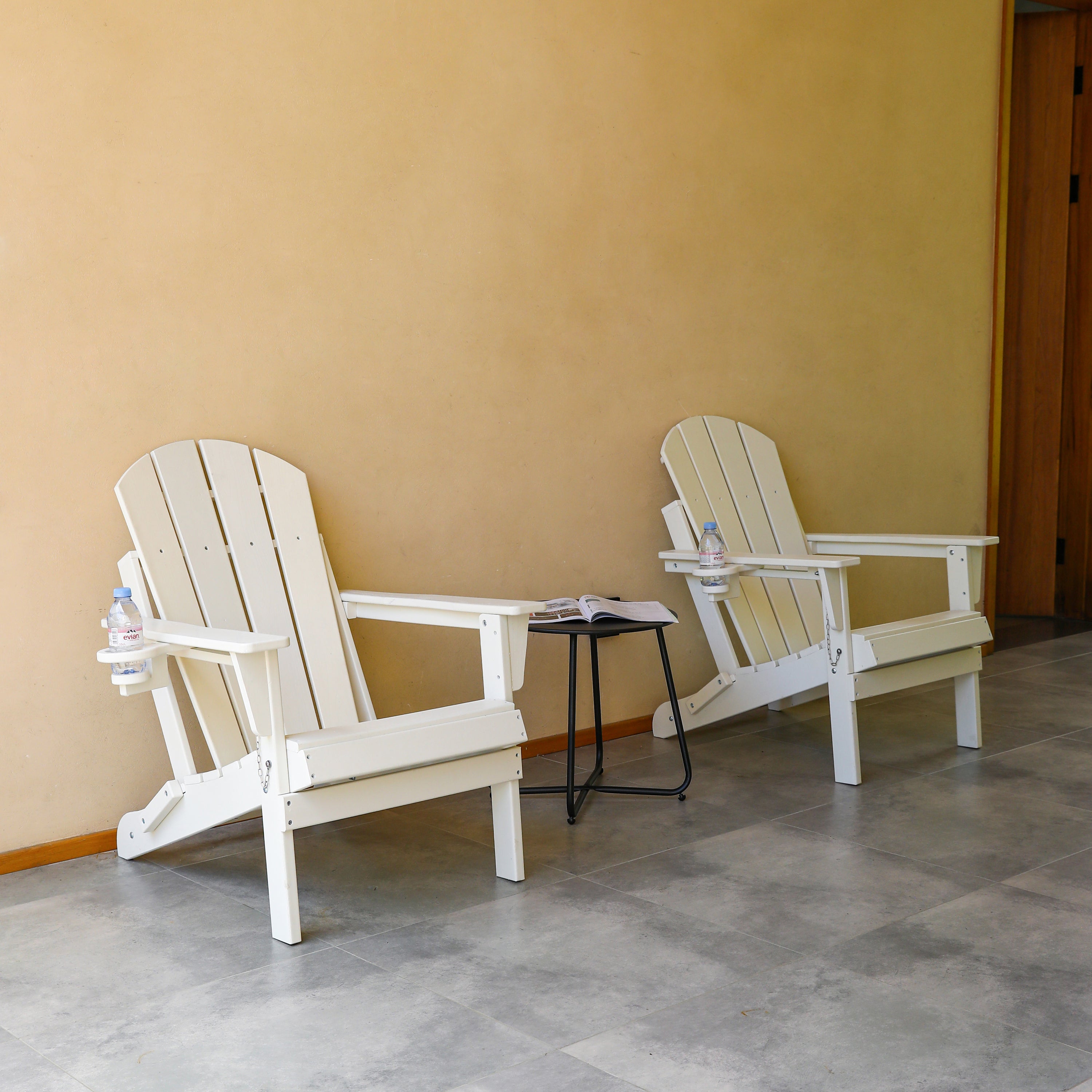 Folding Adirondack Chair with Dual Cup Holder - White