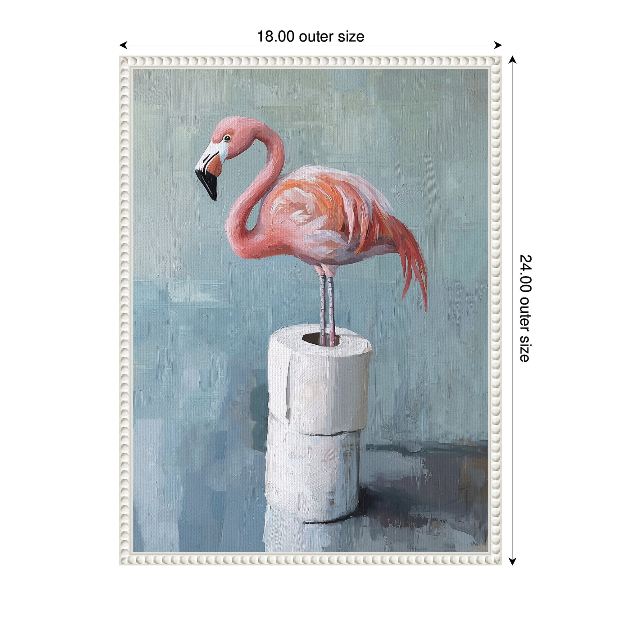 Sylvie Flamingo Standing with Toilet Paper Rolls Bathroom Art Framed Canvas by The Creative Bunch Studio