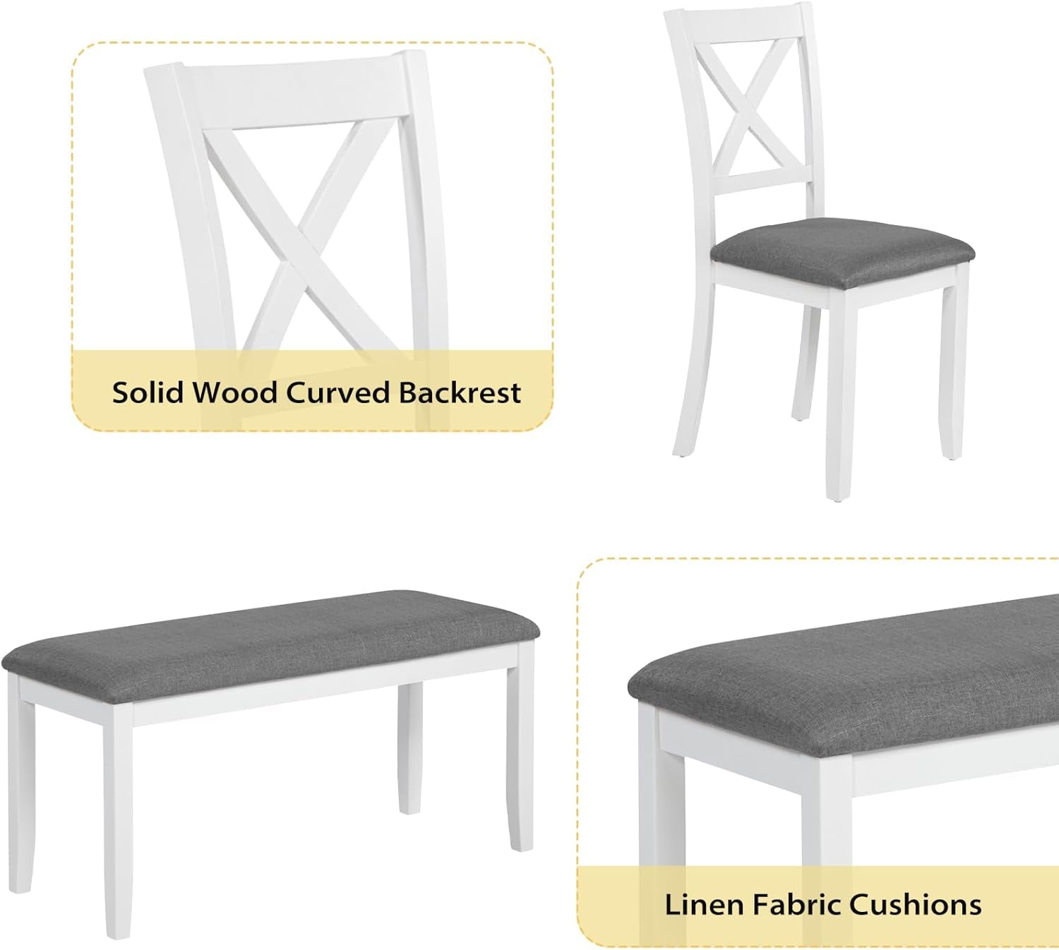 White Slate Grey Solid Wood Contemporary Dining Table Six Seater