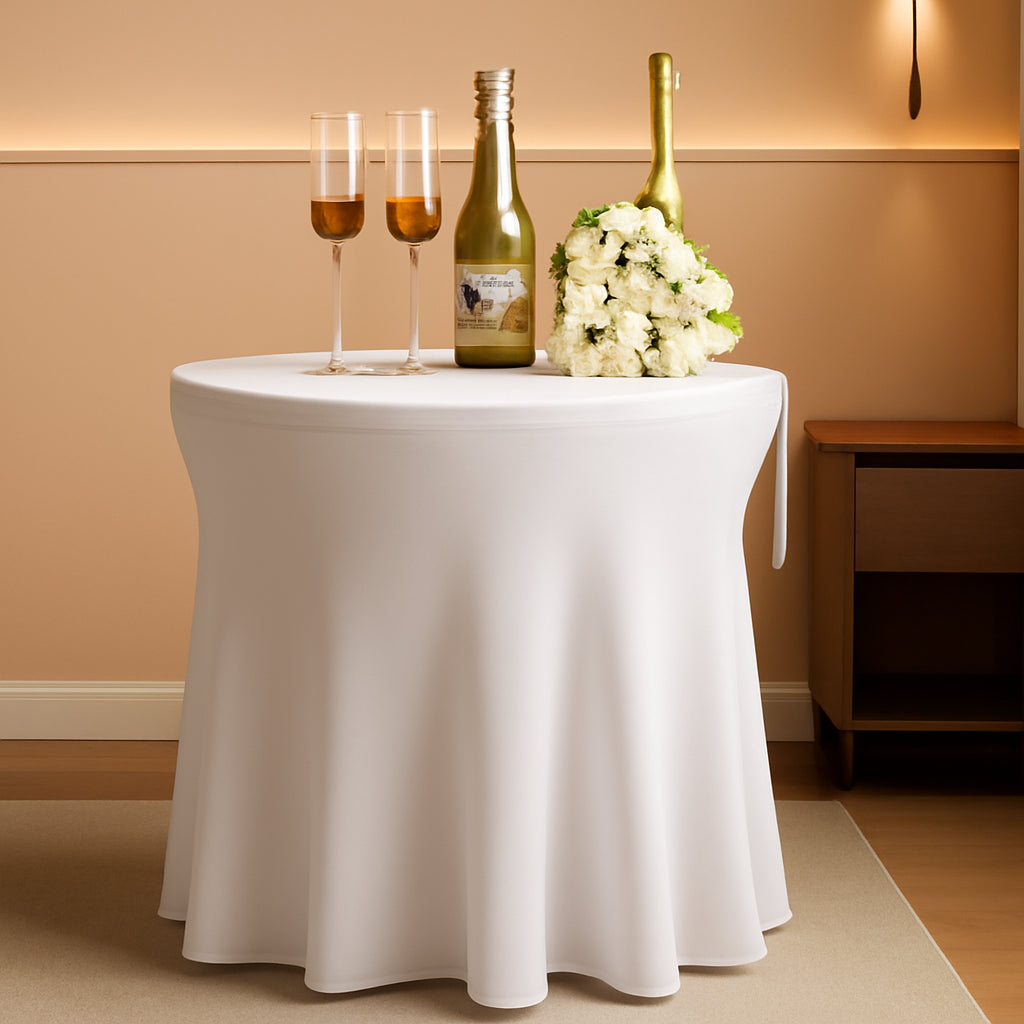 White Spandex Cocktail Tablecloths 32 Inch Round Pack Of 4