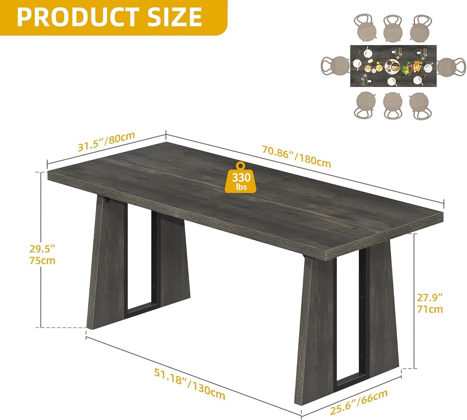 Rectangular Dining Table 70 Inch Rustic Grey For Six To Eight