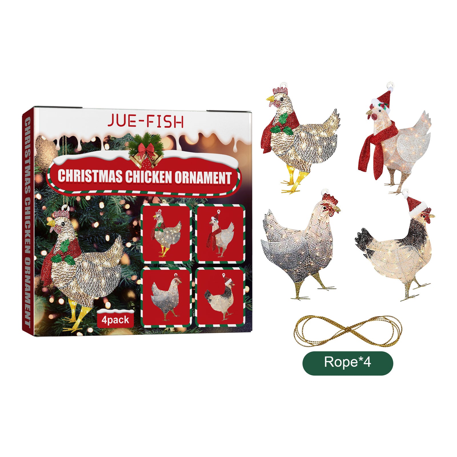 4 Pack Hanging Rooster Decorations, Hanging Chicken Christmas Ornaments