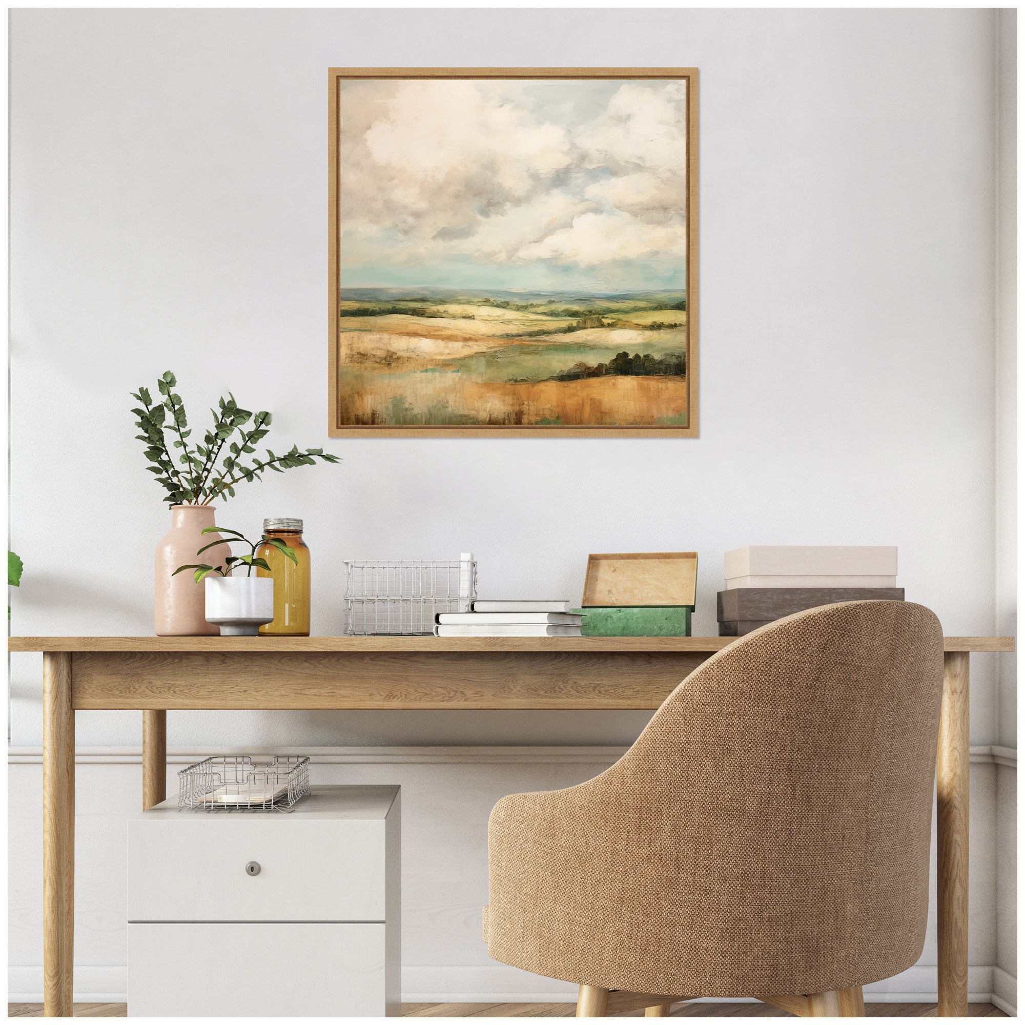 Sylvie Rolling Hills Abstract Landscape Framed Canvas by The Creative Bunch Studio