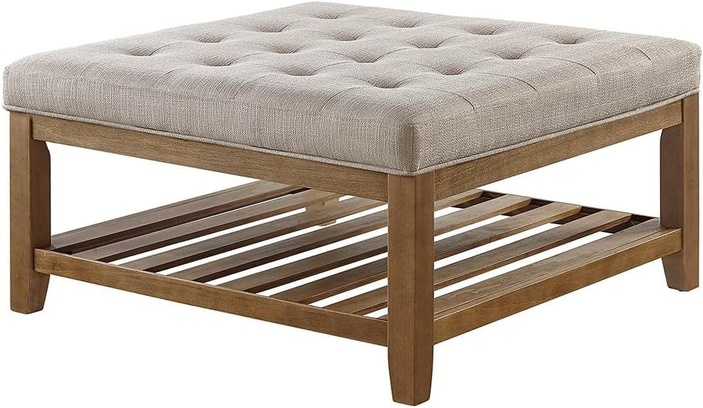 Large Upholstered Tufted Linen Ottoman Coffee Table