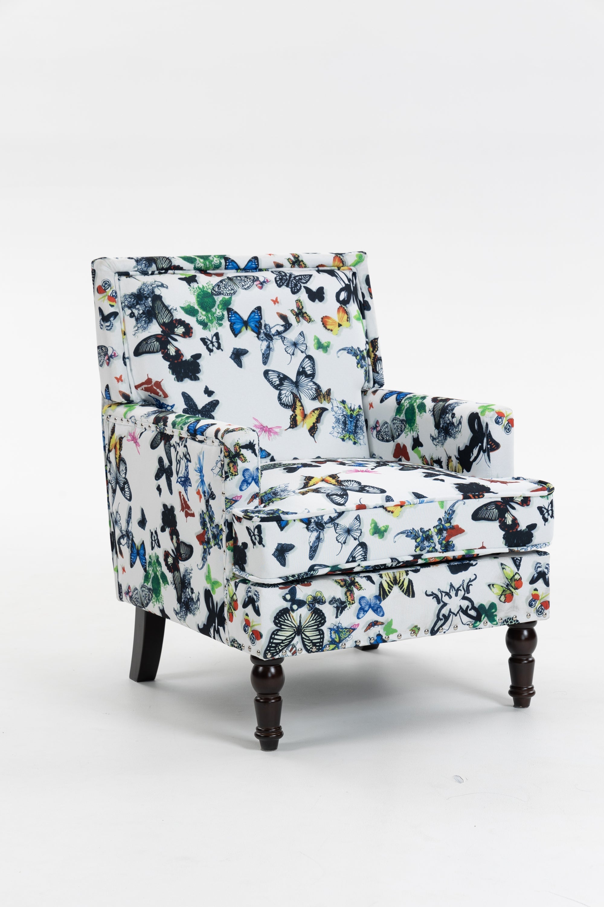 Upholstered Accent Chair, Vintage Armchair with Linen Fabric and Nailhead Trim