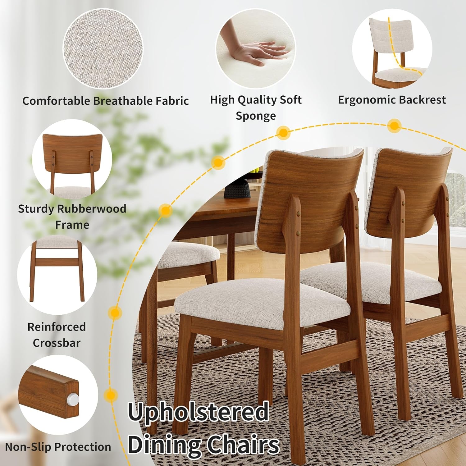 Brown Beige Space Saving Solid Wood Dining Set Chairs