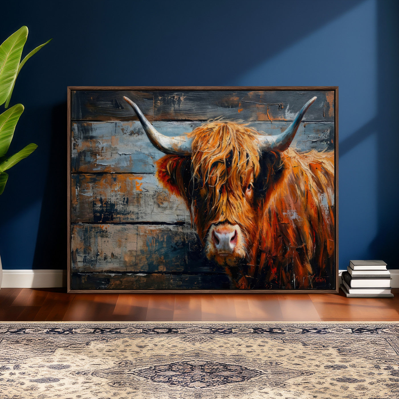 Highland Cow Wall Art Canvas Print, Abstract Rustic Farm