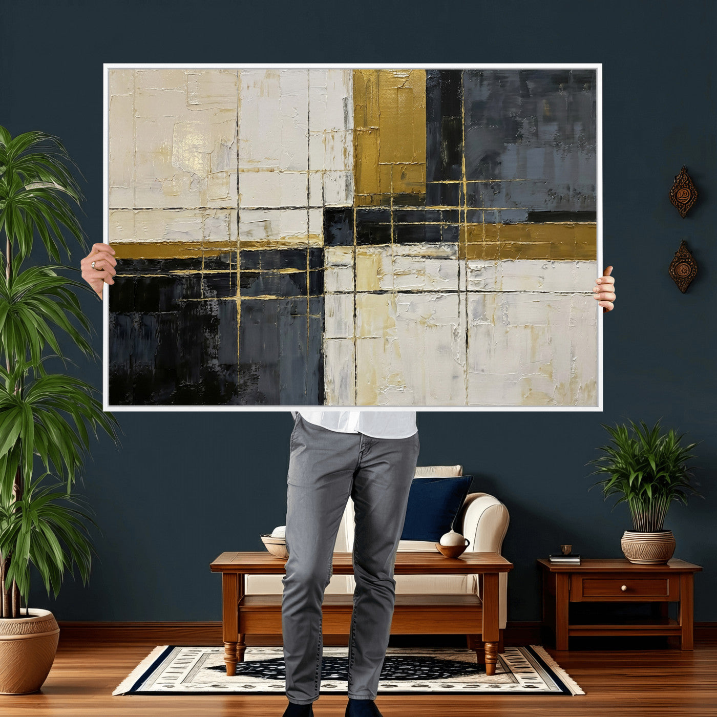 Abstract Gold and Black Wall Art Canvas Print – Modern