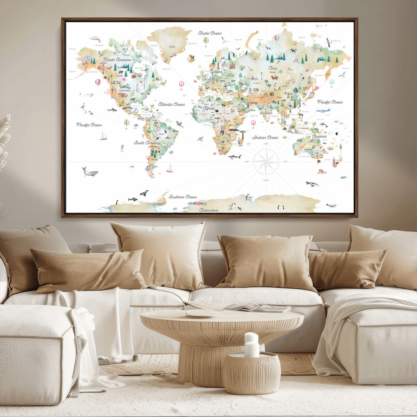 Animal World Map for Kids Room Decor
