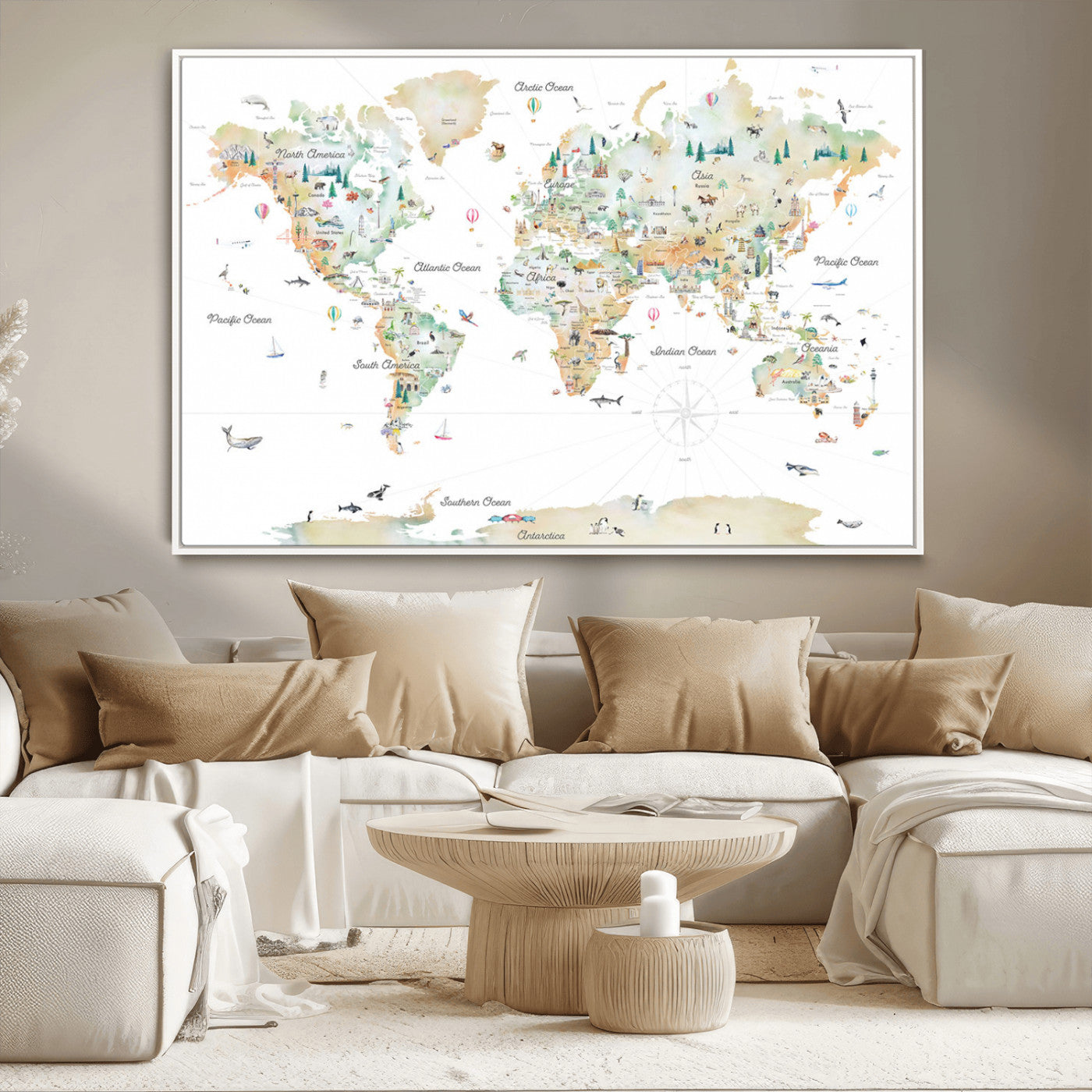 Animal World Map for Kids Room Decor