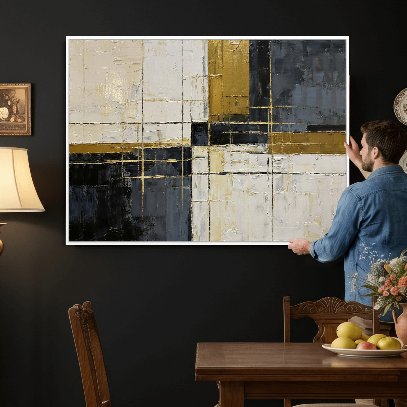 Abstract Gold and Black Wall Art Canvas Print – Modern