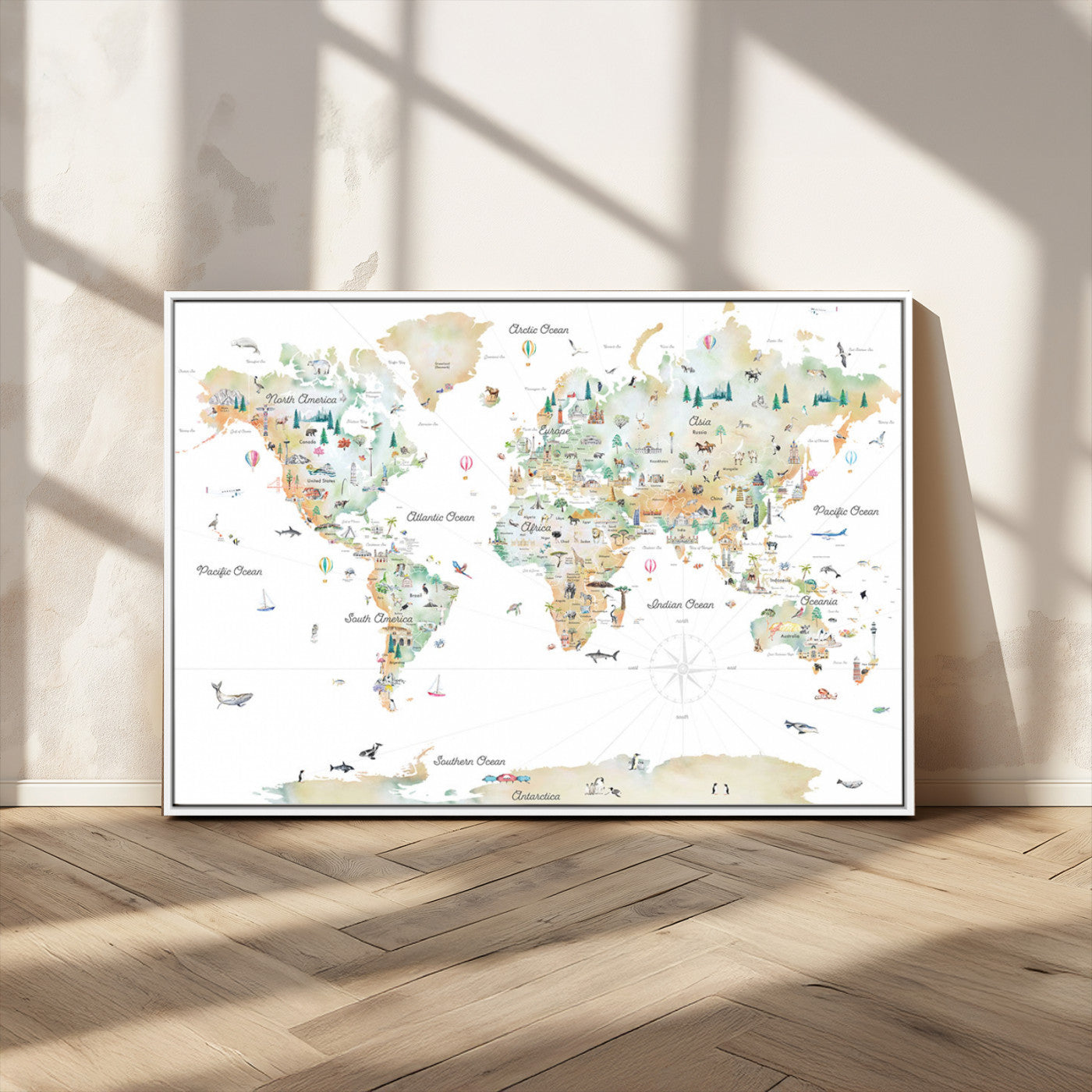 Animal World Map for Kids Room Decor