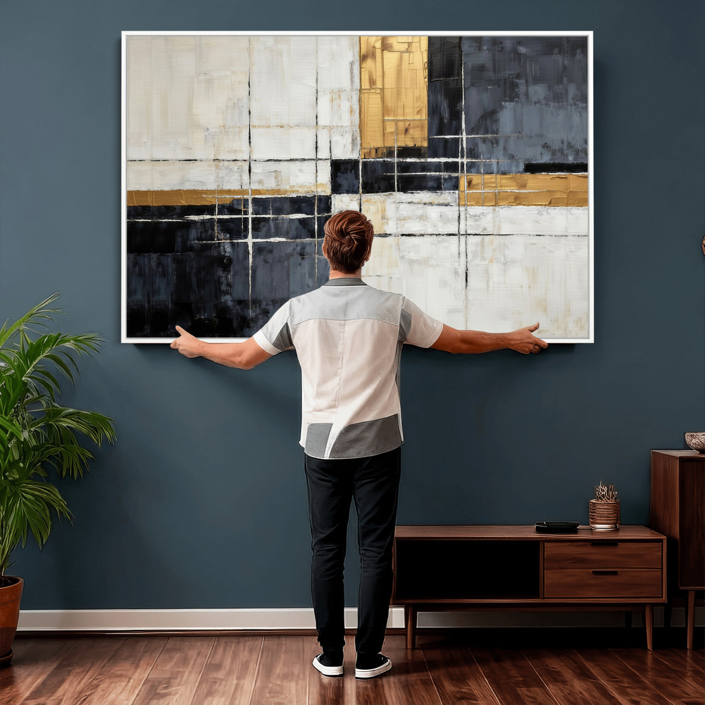 Gold Abstract Wall Art Canvas Print, Modern Luxury Geometric