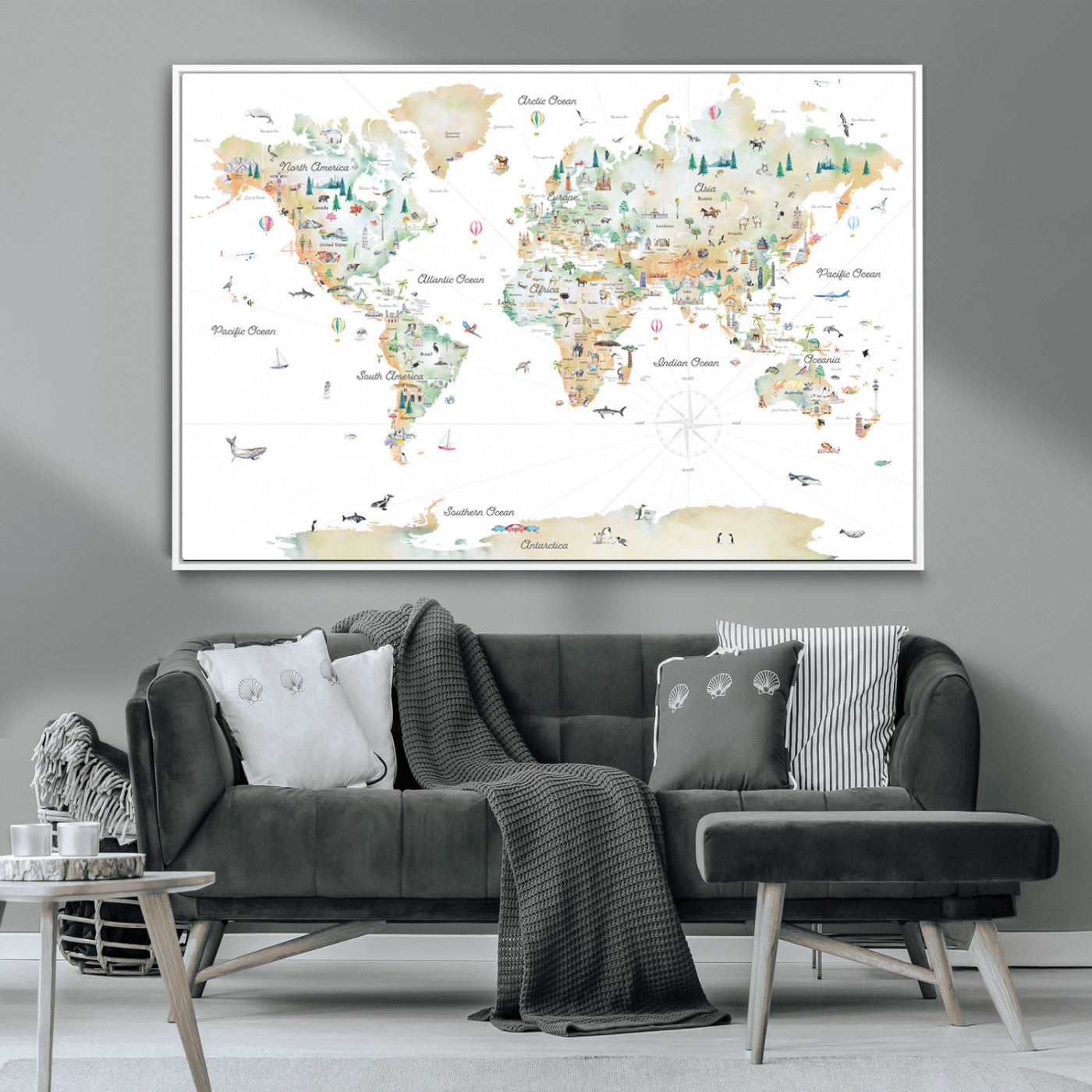 Animal World Map for Kids Room Decor