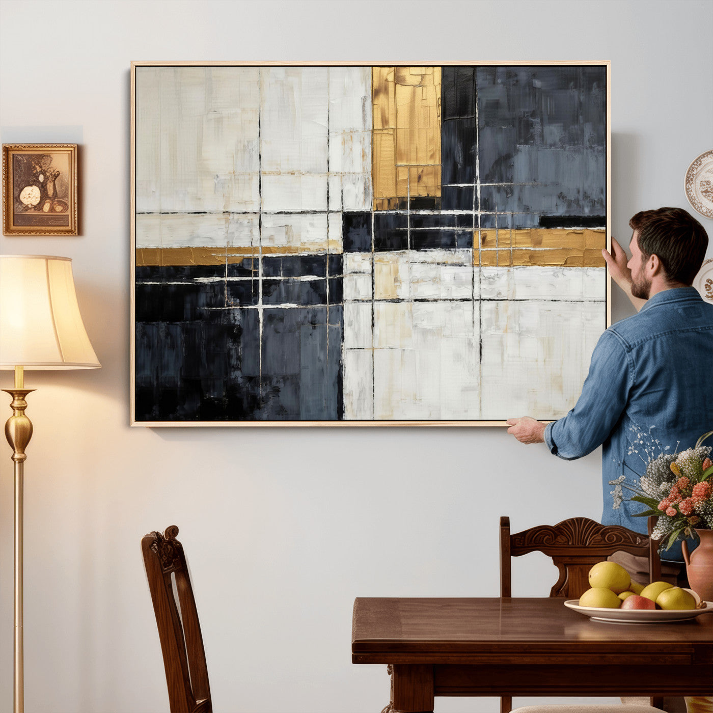 Gold Abstract Wall Art Canvas Print, Modern Luxury Geometric