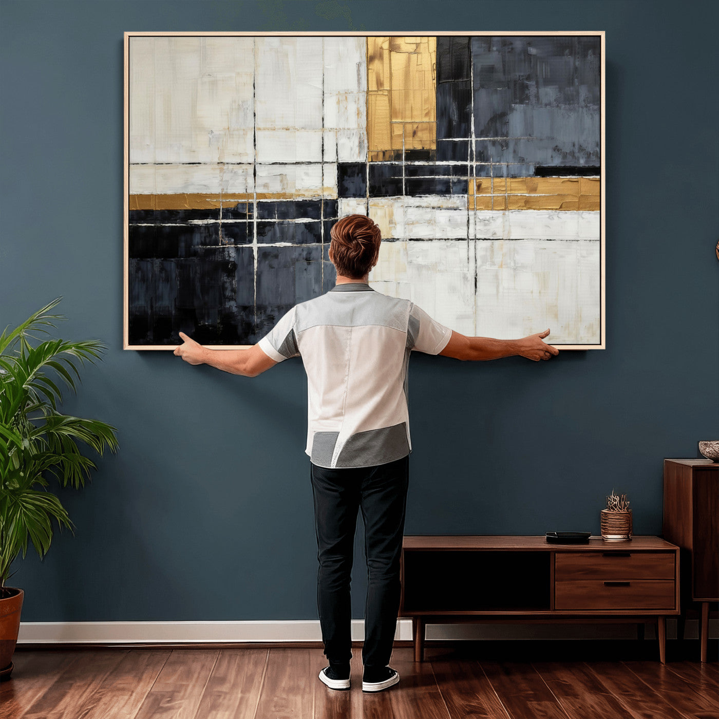 Gold Abstract Wall Art Canvas Print, Modern Luxury Geometric