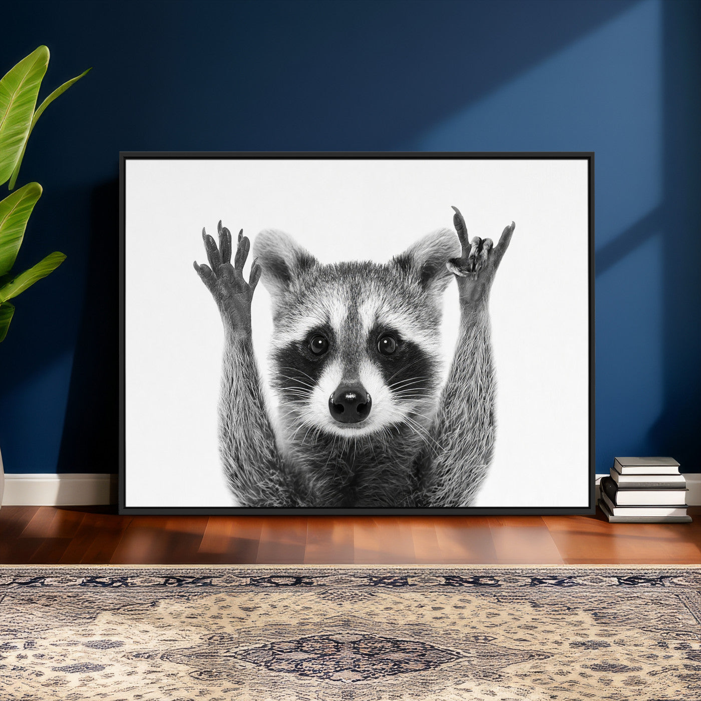Funny Raccoon Canvas Wall Art, Black White Hands Up Animal Photo Print, Humorous Wildlife Decor, Kids Room Nursery Art, Quirky Animal Gift