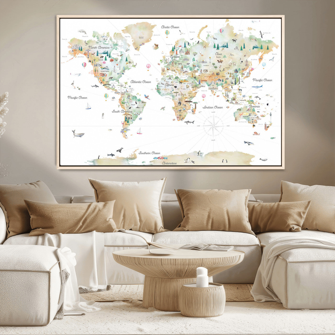 Animal World Map for Kids Room Decor