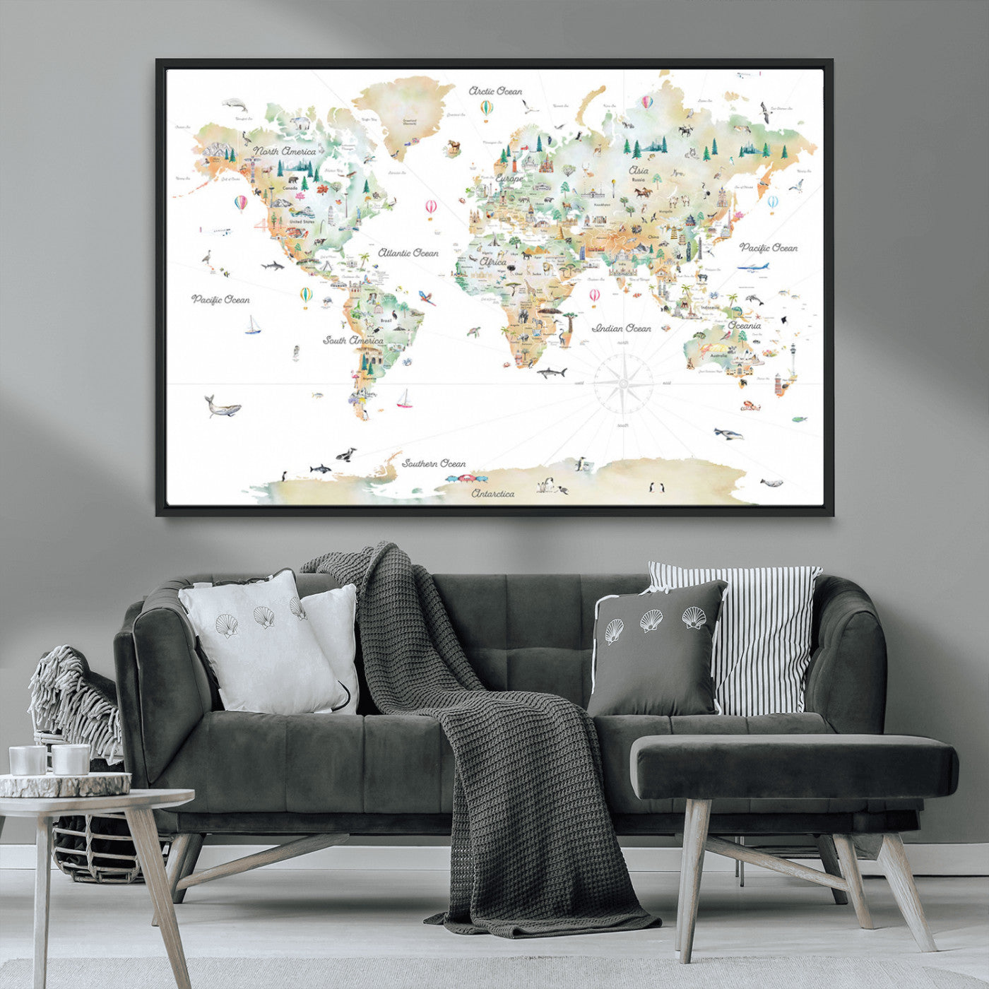 Animal World Map for Kids Room Decor